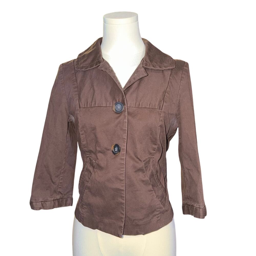 vtg  Old Navy Cotton Cropped Blazer Utility Jacket 3/4 Button Up Y2K Casual s